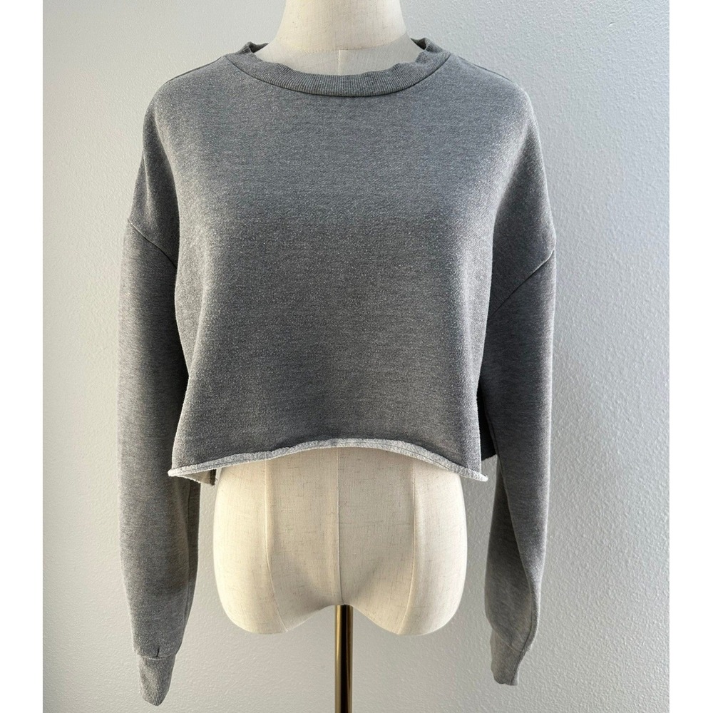 Socialite Cropped Sweatshirt Women L Gray Raw Hem Casual Athleisure Streetwear